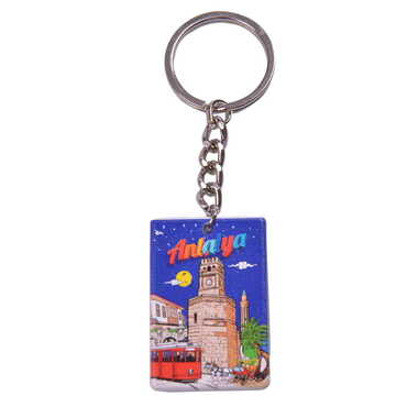 Antalya Themed Customised UV Printed Plastic Base Rectangle Keyring 31x106 mm - Thumbnail