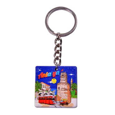 Antalya Themed Customised Uv Printed Plastic Base Round Keyring 40x108 mm - Thumbnail