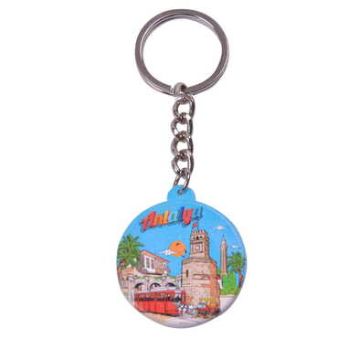 Antalya Themed Customised UV Printed Plastic Base Square Keyring 38x100 mm - Thumbnail