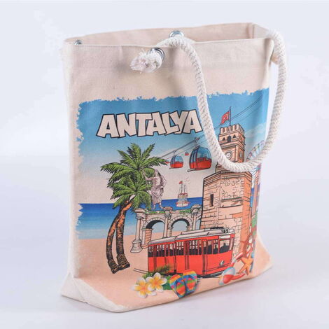 Antalya Themed Digital Printed Kanvas Beach Bag 35x40 cm