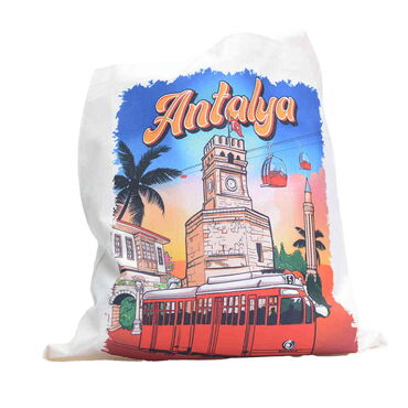 Myros - Antalya Themed Digital Printed Tote Bag 35x40 cm