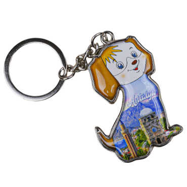 Antalya Themed Dog Shaped Metal Keychain - 5