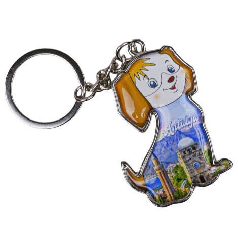 Antalya Themed Dog Shaped Metal Keychain - 5