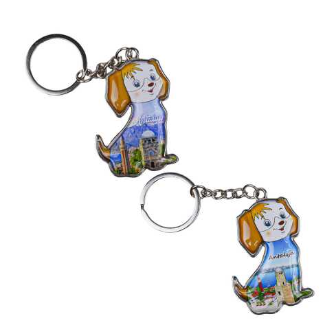 Antalya Themed Dog Shaped Metal Keychain - 2