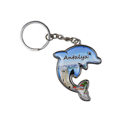 Antalya Themed Dolphin Shaped Metal Keychain - 1