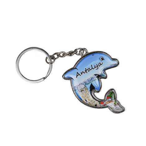 Antalya Themed Dolphin Shaped Metal Keychain - 5