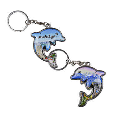 Antalya Themed Dolphin Shaped Metal Keychain - 2