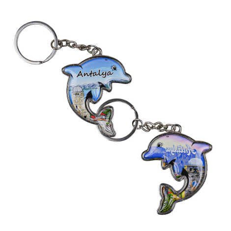 Antalya Themed Dolphin Shaped Metal Keychain - 2