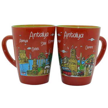 Myros - Antalya Themed Duo Colored and Printed Glass Mug