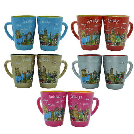Antalya Themed Duo Colored and Printed Glass Mug - 2