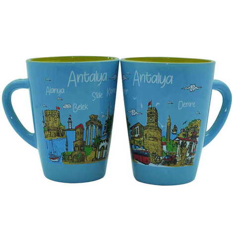 Antalya Themed Duo Colored and Printed Glass Mug - 3