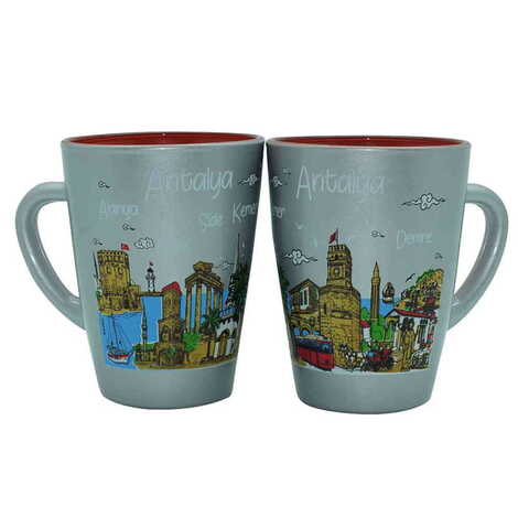Antalya Themed Duo Colored and Printed Glass Mug - 5