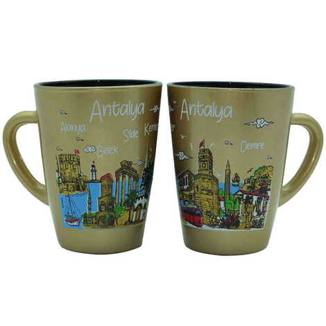 Antalya Themed Duo Colored and Printed Glass Mug - 6