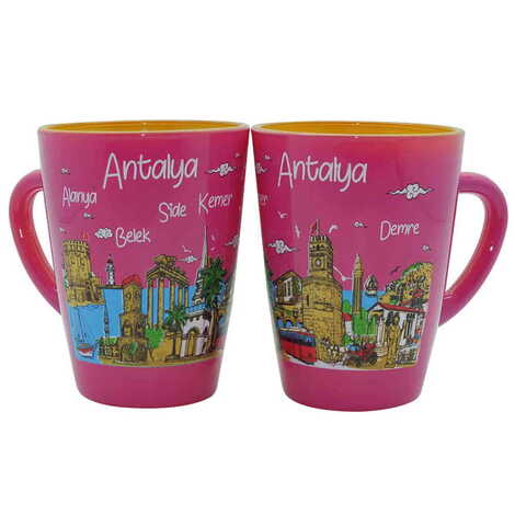 Antalya Themed Duo Colored and Printed Glass Mug - 7