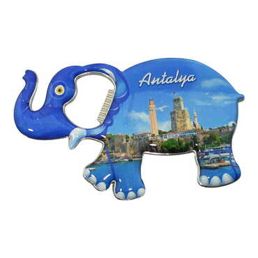 Myros - Antalya Themed Elephant Shaped Metal Magnetic Bottle Opener 100x60 mm