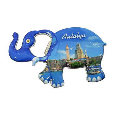 Myros - Antalya Themed Elephant Shaped Metal Magnetic Bottle Opener 98x61 mm