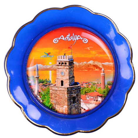 Antalya Themed Epoxy Dome Plate Shaped Souvenir Fridge Magnet 73 mm