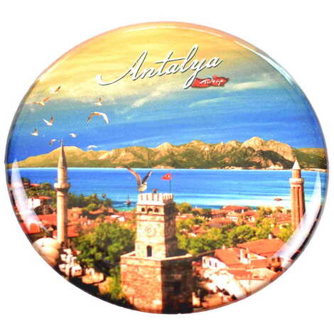 Antalya Themed Epoxy Dome Round Souvenir Fridge Magnet 67 mm