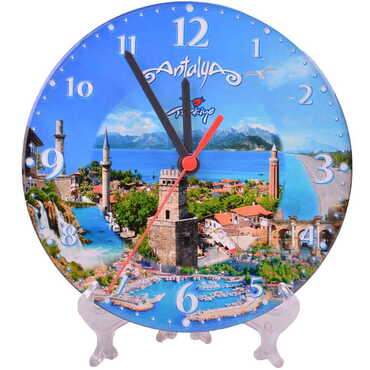 Antalya Themed Epoxy Wall Clock Home Decoration 20 Cm - Thumbnail