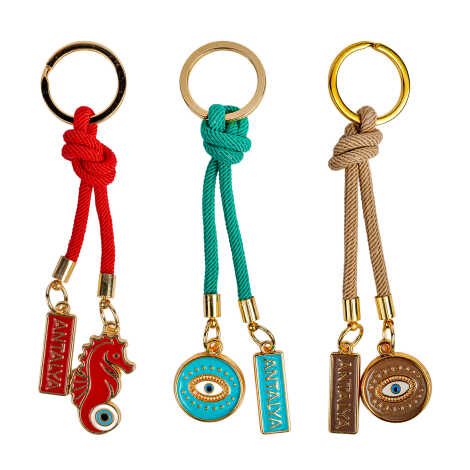 Antalya Themed Evil Eye Keychain Gold Collection - 17