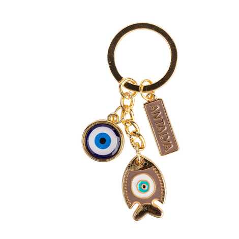 Antalya Themed Evil Eye Keychain Gold Collection - 15