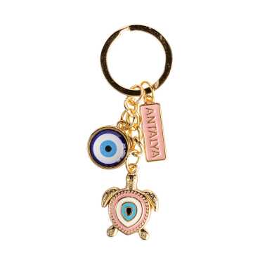Antalya Themed Evil Eye Keychain Gold Collection - 14