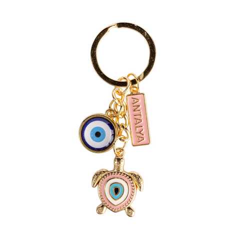 Antalya Themed Evil Eye Keychain Gold Collection - 14