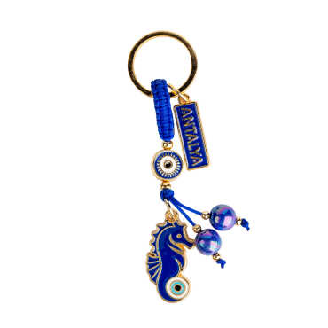 Antalya Themed Evil Eye Keychain Gold Collection - 12