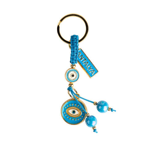 Antalya Themed Evil Eye Keychain Gold Collection - 9