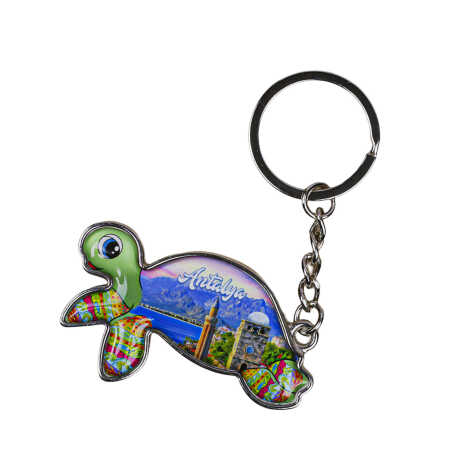 Antalya Themed Floating Turtle Shaped Metal Keychain - 5