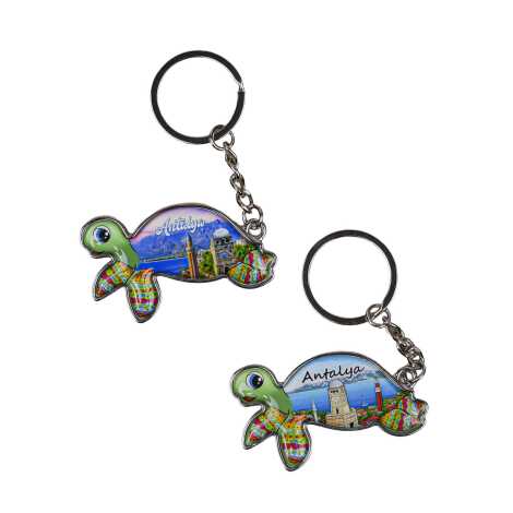 Antalya Themed Floating Turtle Shaped Metal Keychain - 2