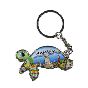 Antalya Themed Floating Turtle Shaped Metal Keychain - 4