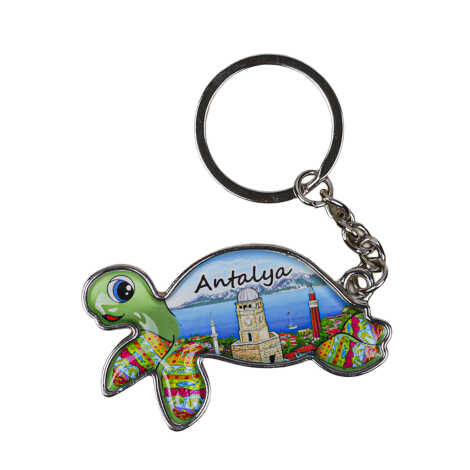 Antalya Themed Floating Turtle Shaped Metal Keychain - 4