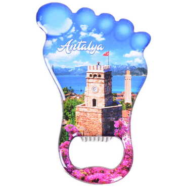 Myros - Antalya Themed Foot Shaped Metal Magnetic Bottle Opener 100x59 mm