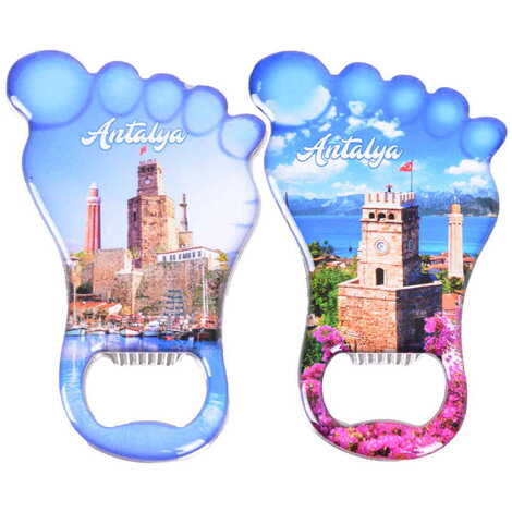 Antalya Themed Foot Shaped Metal Magnetic Bottle Opener 100x59 mm - 3