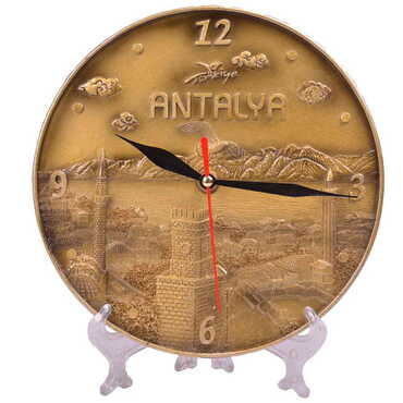 Myros - Antalya Themed Gold Polyester Wall Clock