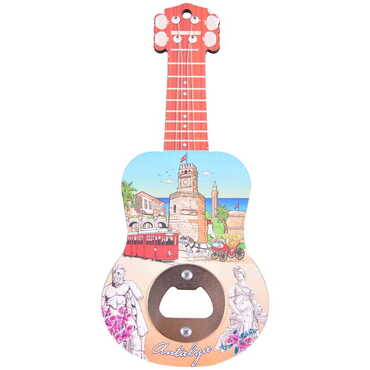 Myros - Antalya Themed Guitar Shaped Printed MDF Wooden Bottle Opener 200x89 mm