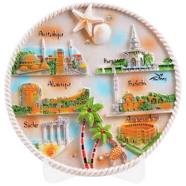 Antalya Themed Local Themed Ceramic Crystal Plate 20 cm - Thumbnail