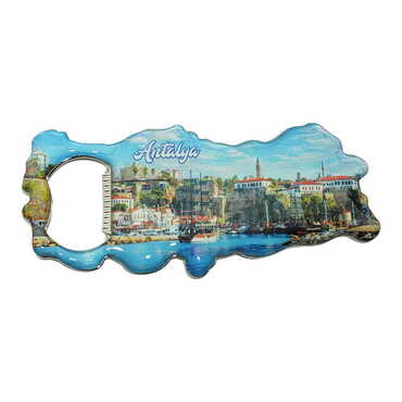 Myros - Antalya Themed Map Shaped Metal Magnetic Bottle Opener 100x45 mm