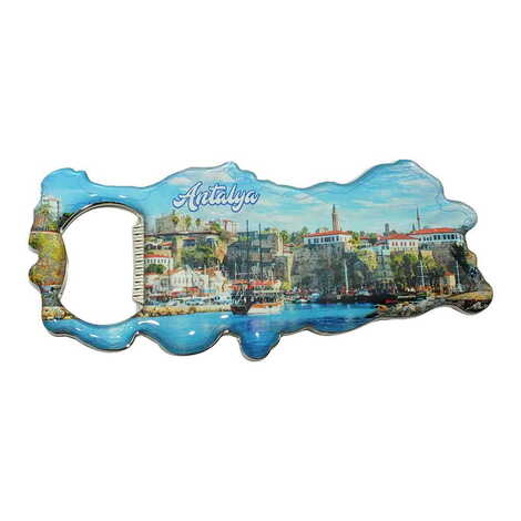 Antalya Themed Map Shaped Metal Magnetic Bottle Opener 100x45 mm