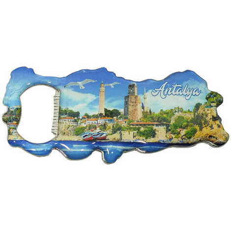 Antalya Themed Map Shaped Metal Magnetic Bottle Opener 100x45 mm - 6