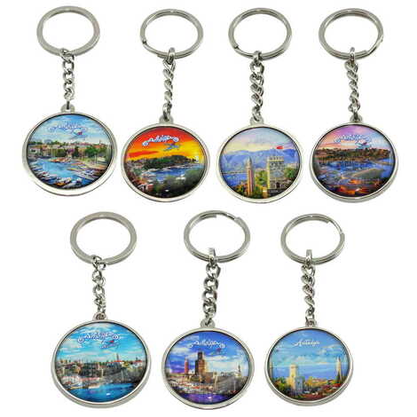 Antalya Themed Metal Double Face Round Keychain 40x95 mm - 2