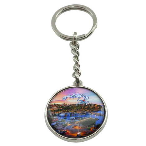 Antalya Themed Metal Double Face Round Keychain 40x95 mm - 4