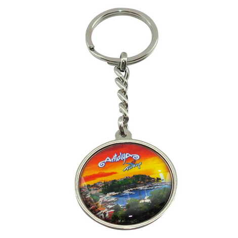 Antalya Themed Metal Double Face Round Keychain 40x95 mm - 5