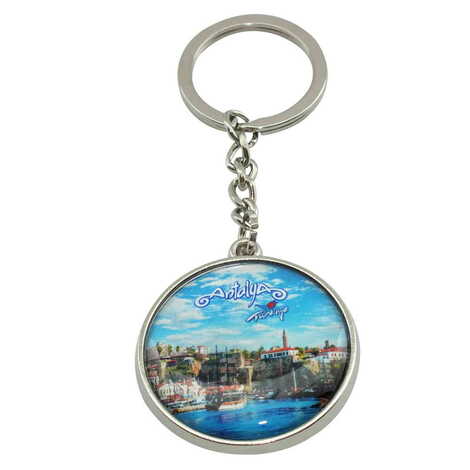 Antalya Themed Metal Double Face Round Keychain 40x95 mm - 9