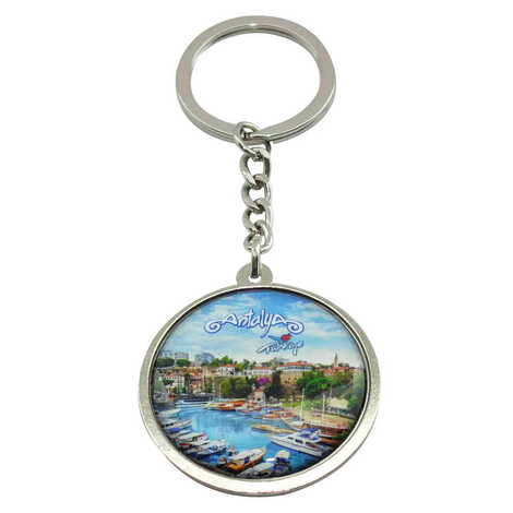 Antalya Themed Metal Double Face Round Keychain 40x95 mm - 10