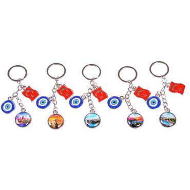 Antalya Themed Metal Evil Eye Enamel Keychain - 2