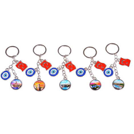 Antalya Themed Metal Evil Eye Enamel Keychain - 2