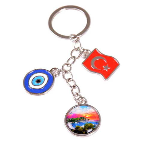 Antalya Themed Metal Evil Eye Enamel Keychain - 8