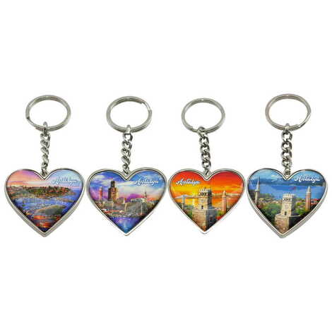Antalya Themed Metal Heart ShapedDouble Face Keychain 45x90 mm - 2